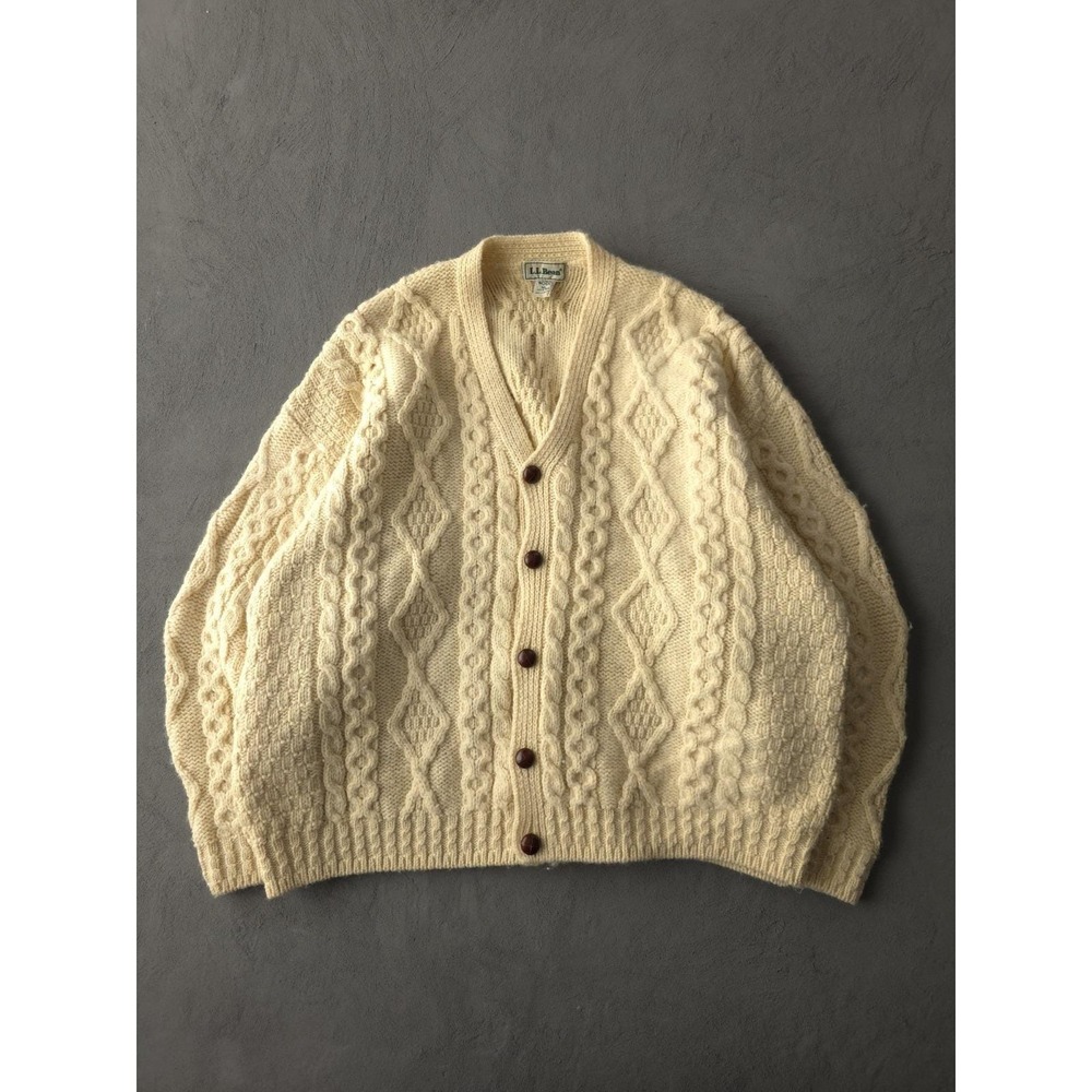 Vintage 1990s L.L. Bean Cable Knit Wool Heavyweight Cardigan Sweater XL Ireland - Picture 10 of 10